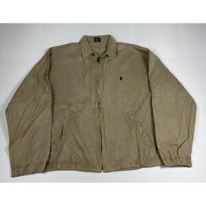 Vintage Polo Sportswear Men M Tan Harrington Jacket Windbreaker Blue Pony Logo